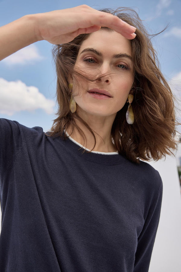 Picot Edge Crewneck Sweater