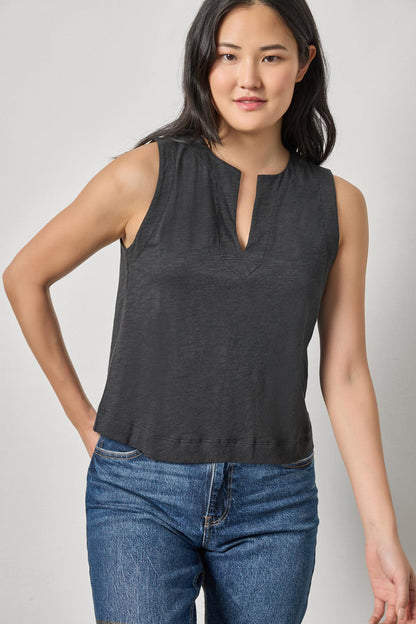 Pleat Back Split Neck Tank