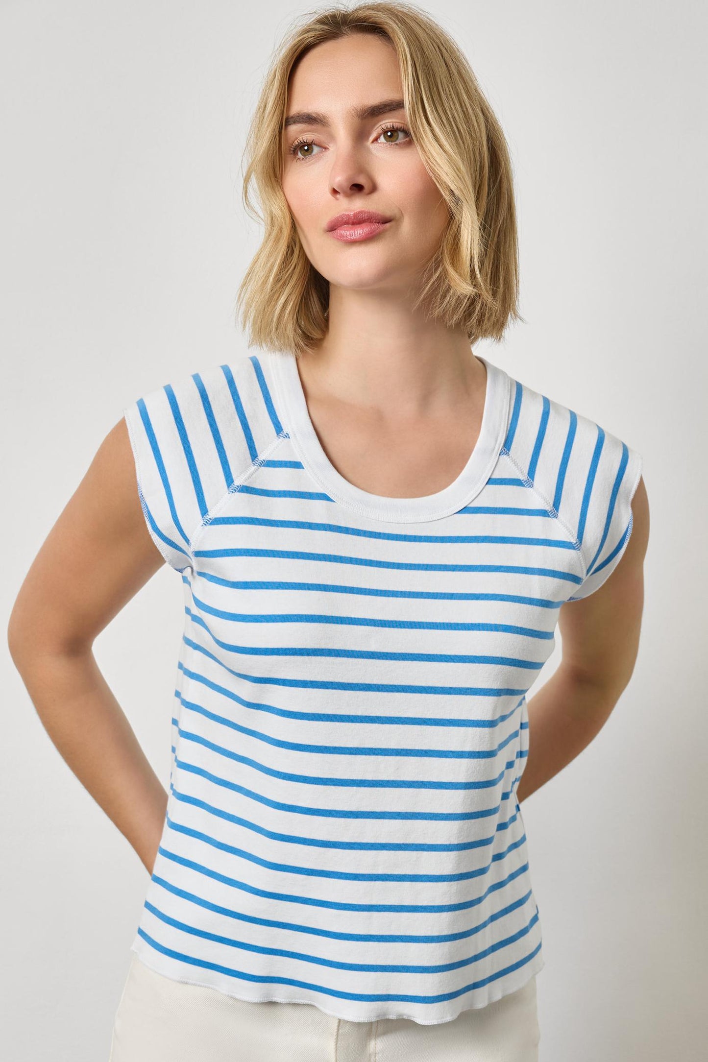 Rib Stripe S/S Scoop Neck
