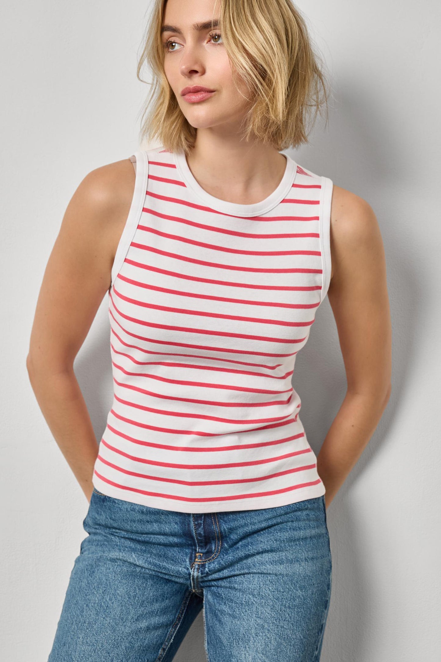Rib Stripe High Neck Tank