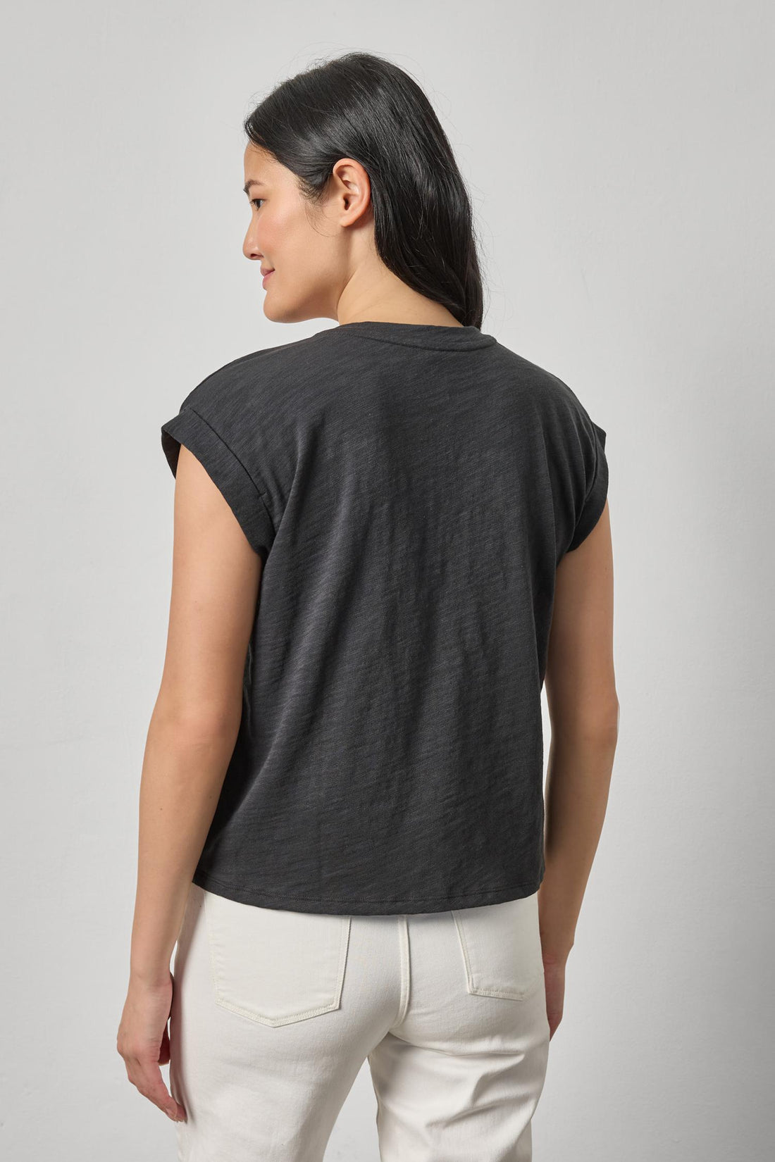 Cuffed Sleeve V-Neck