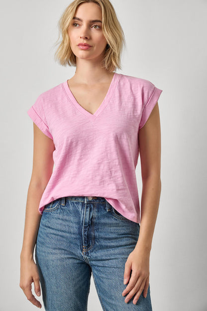 Cuffed Sleeve V-Neck