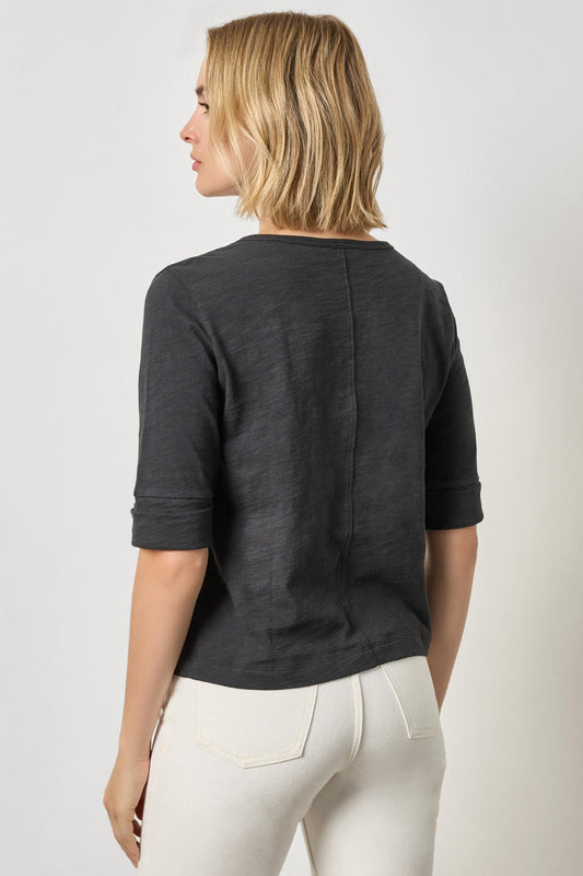 Rib Trim Elbow Split Neck