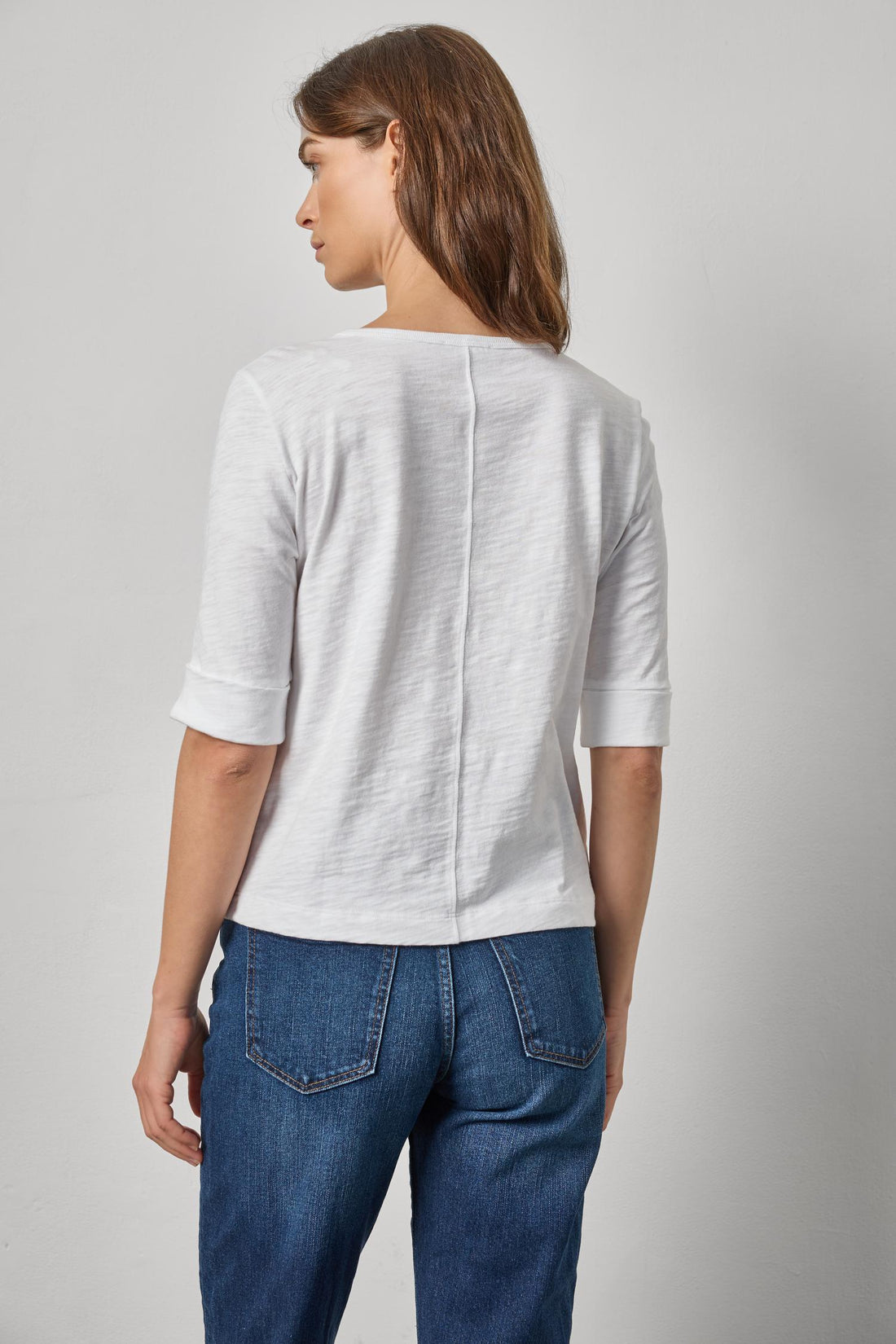 Rib Trim Elbow Split Neck