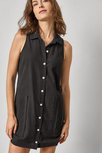 Sleeveless Pleat Pocket Dress