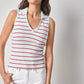 Striped Sleeveless Collared Top