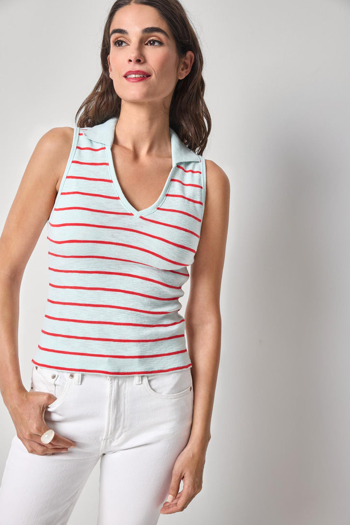 Striped Sleeveless Collared Top