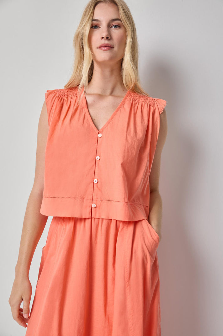 Smocked Shoulder V-Neck