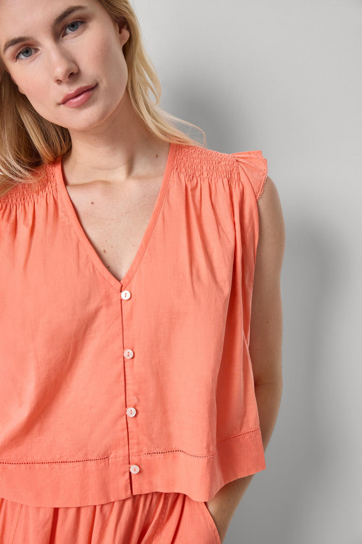 Smocked Shoulder V-Neck