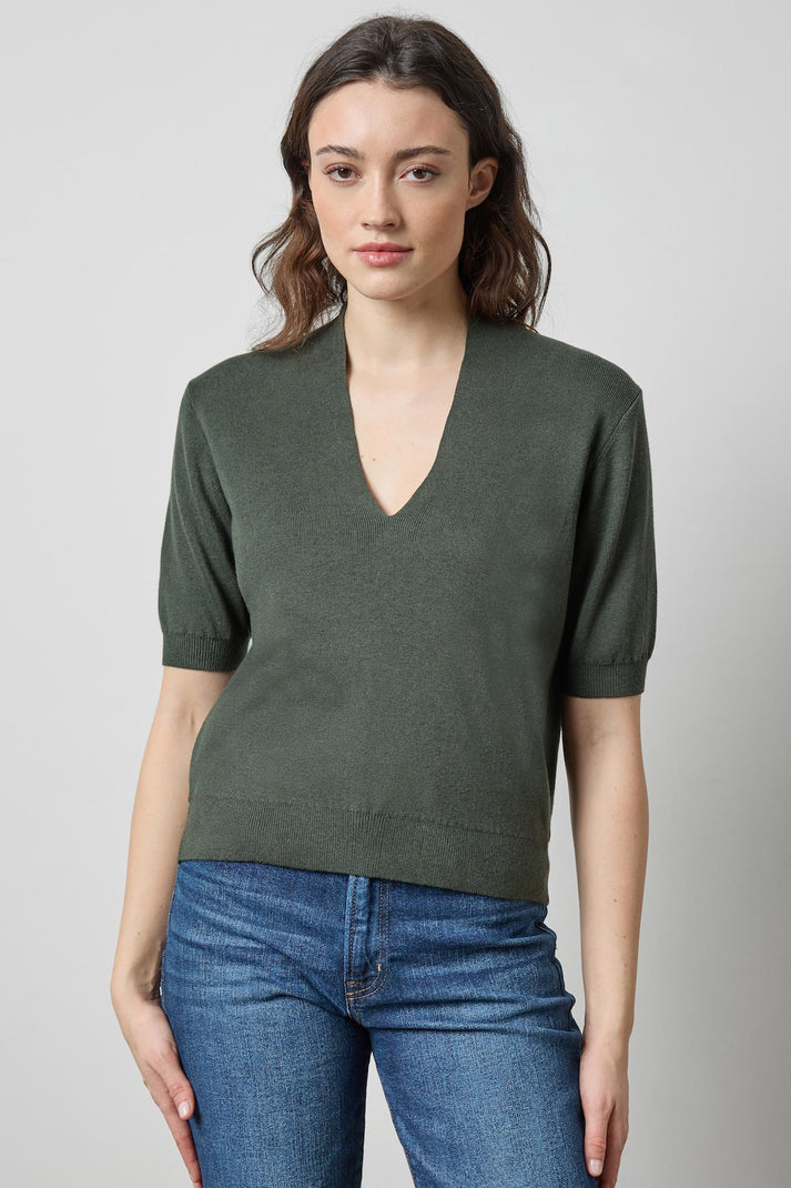 V-Neck Elbow Sleeve Sweater