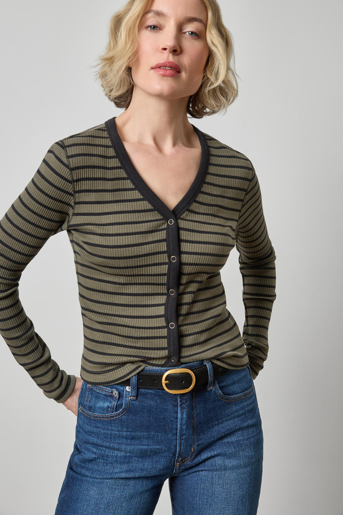 Button Front Ribbed Cardigan