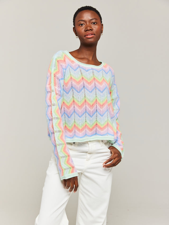 Rainbow Chevron Slash Neck