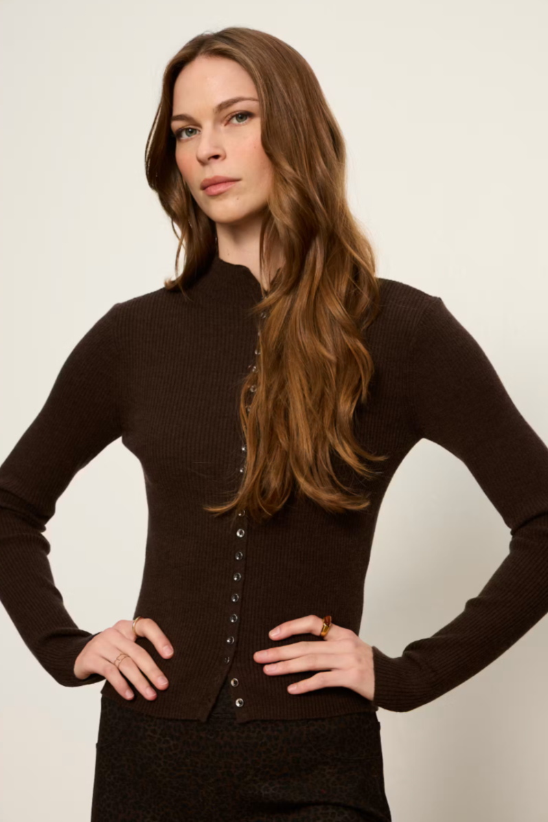 High Neck Ribbed Cardi