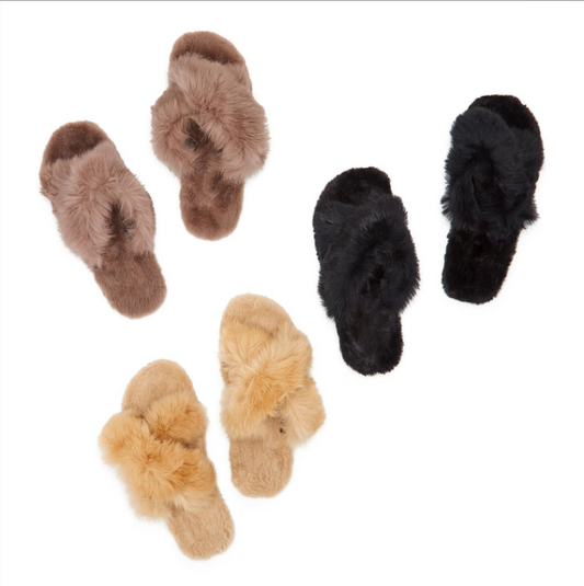 Plush Cross Band Slipper