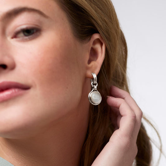 Silver Solara Hoop & Charm Earring-Clear