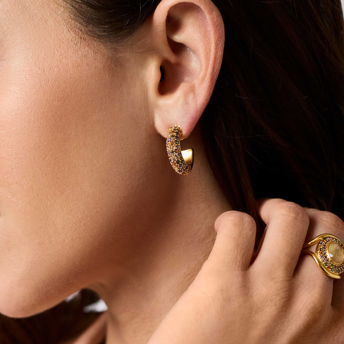 Stardust Hoop - Gold Multi Stone Small