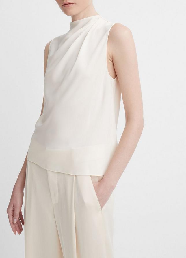 Stretch-Silk Draped Sleeveless Blouse