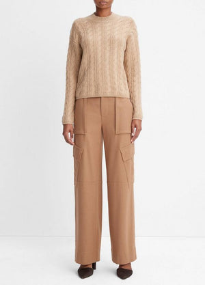 Wool-Blend Twisted Cable Crew Neck Sweater