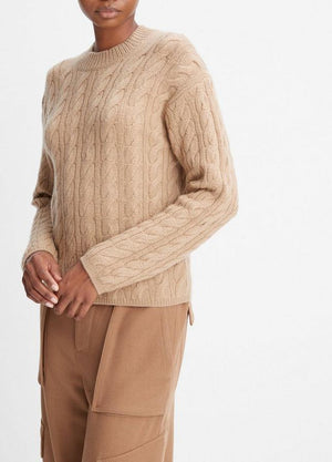 Wool-Blend Twisted Cable Crew Neck Sweater