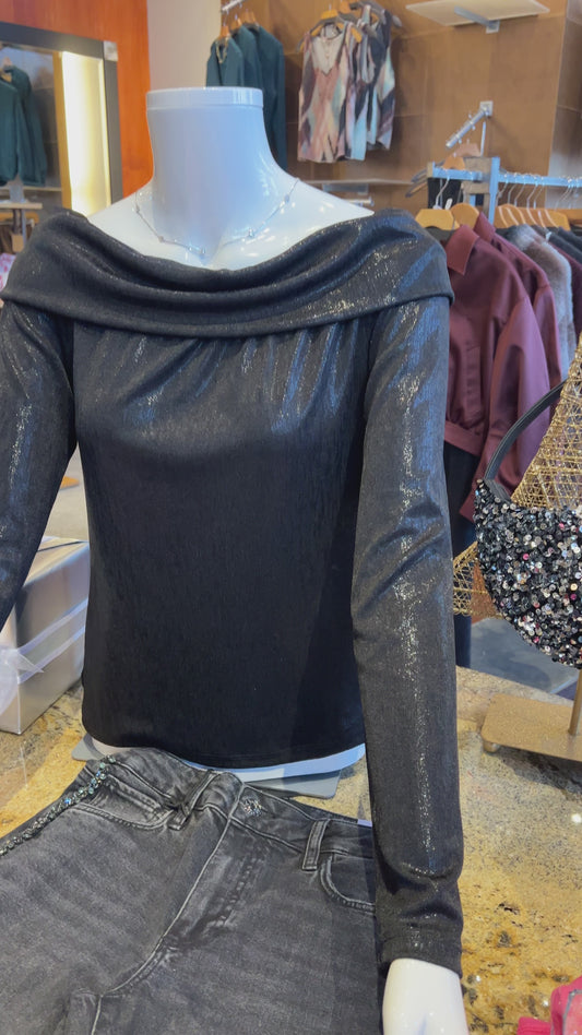 Metallic Jersey Off-Shoulder Top