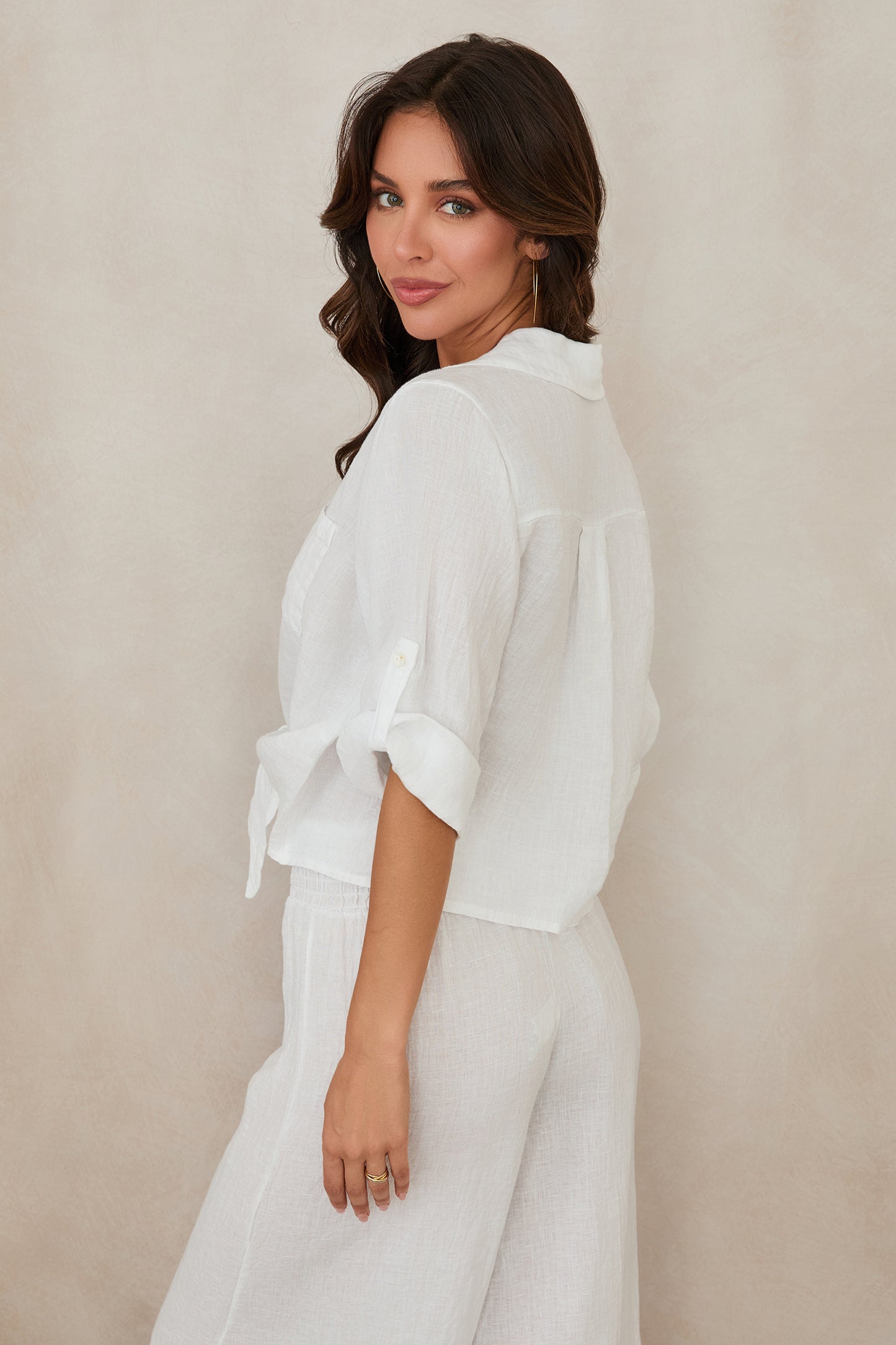 Linen Front Tie Shirt