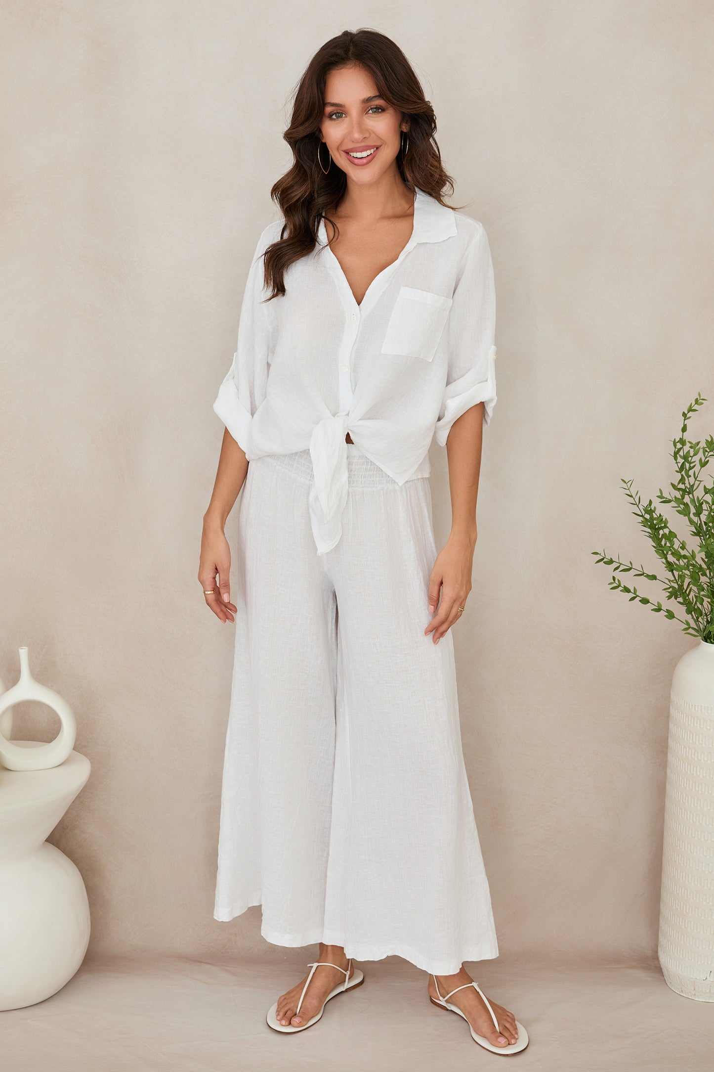 Linen Front Tie Shirt