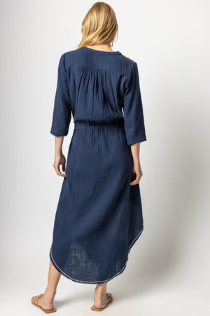 3/4 Sleeve Split Neck Maxi Dress