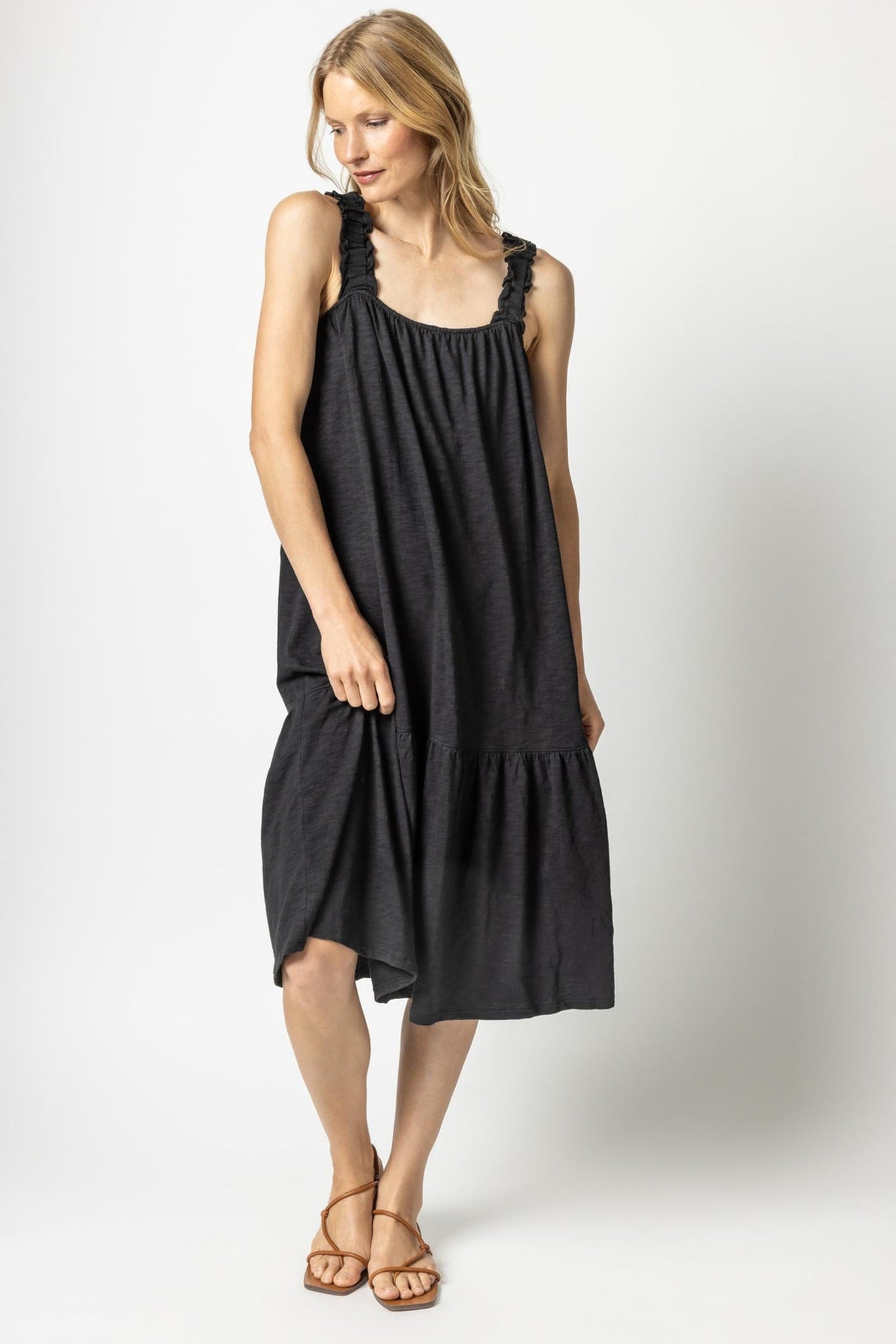 Gathered Strap Peplum Dress