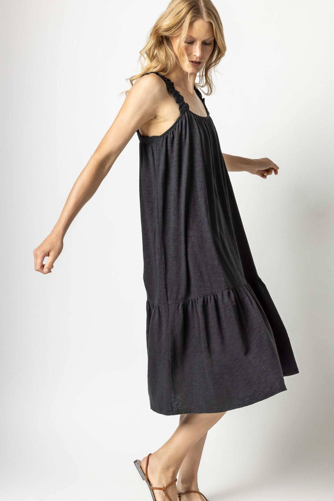 Gathered Strap Peplum Dress